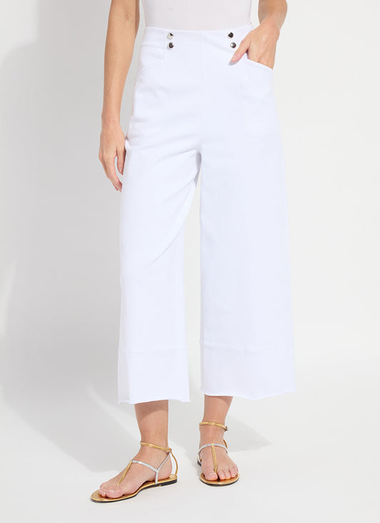 Dion Sailor Crop Palazzo Denim - White