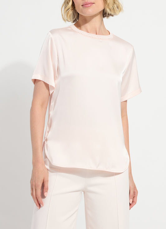 Jenika Crochet Neck Band Mix Media Top - Barely Pink