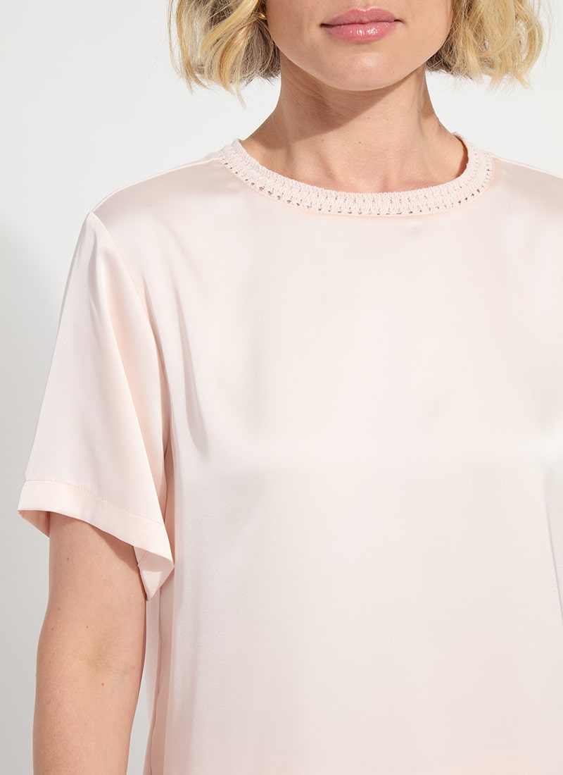 Jenika Crochet Neck Band Mix Media Top - Barely Pink