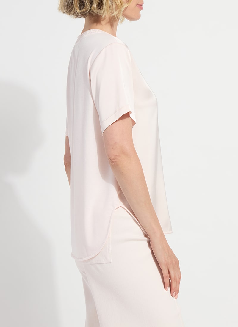 Jenika Crochet Neck Band Mix Media Top - Barely Pink
