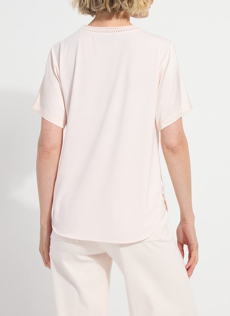 Jenika Crochet Neck Band Mix Media Top - Barely Pink