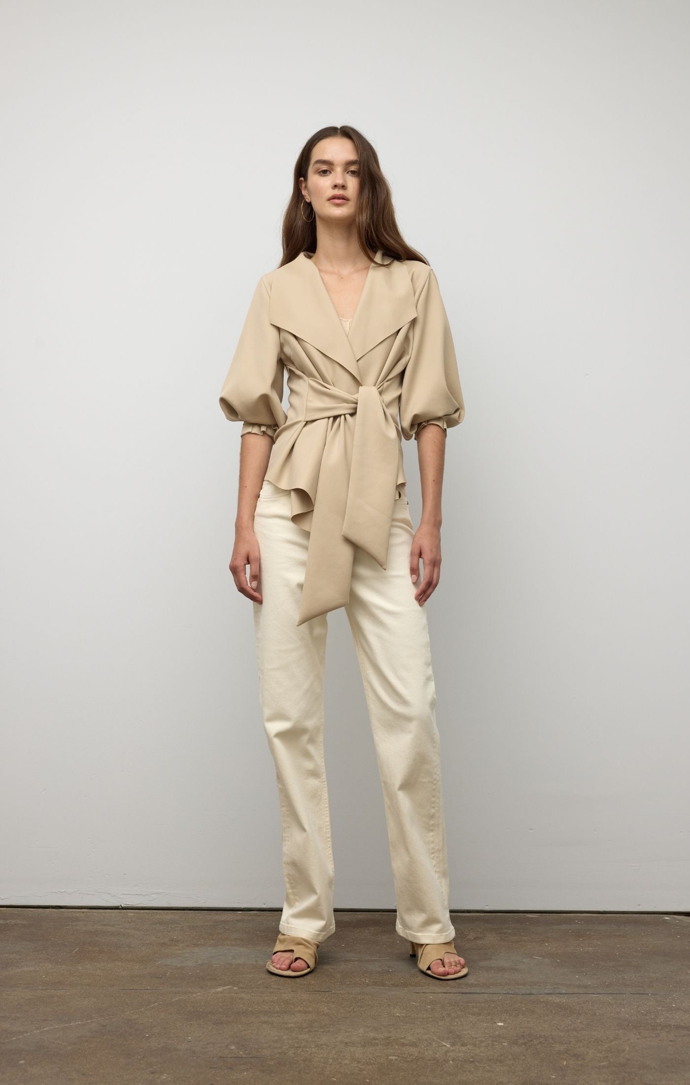 Raw Edge Belted Jacket - Taupe