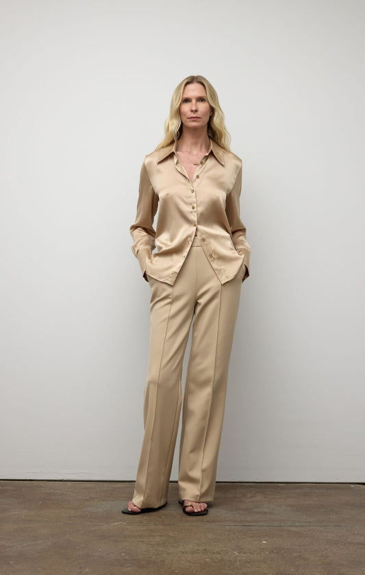 Button Down Classic Silk Blouse - Taupe