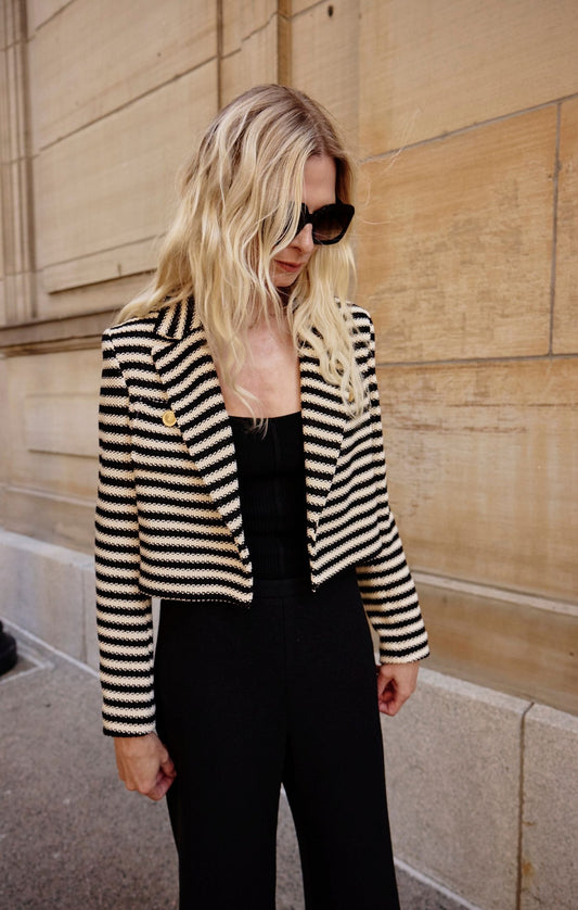 Cropped Knit Jacket - Black/Beige