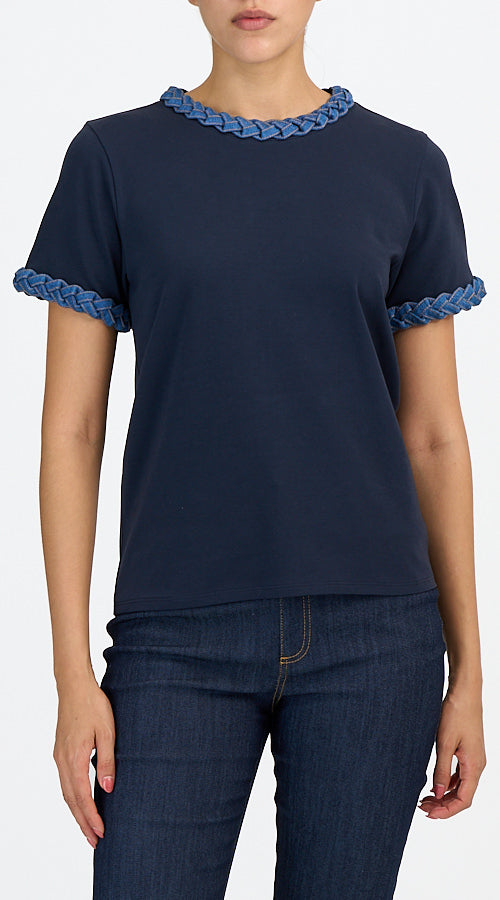Denim Braided Tee - Navy