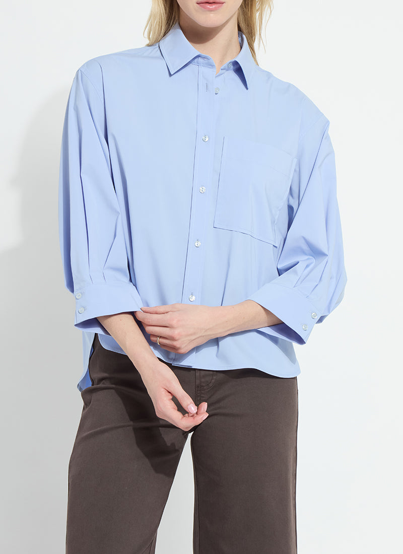Enid Oversized Cropped Shirt - Blue