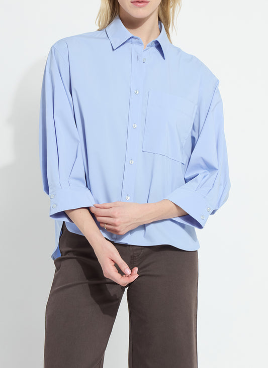 Enid Oversized Cropped Shirt - Blue