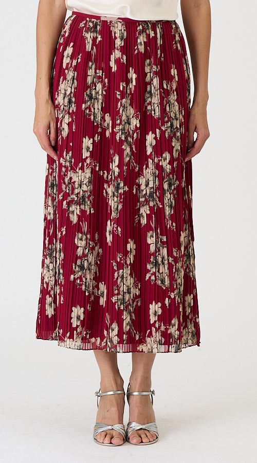 Handsketched Floral Delaine Skirt - Berrywine Gardenia