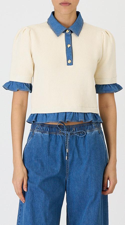 Shelly Pullover - Ivory Light Wash