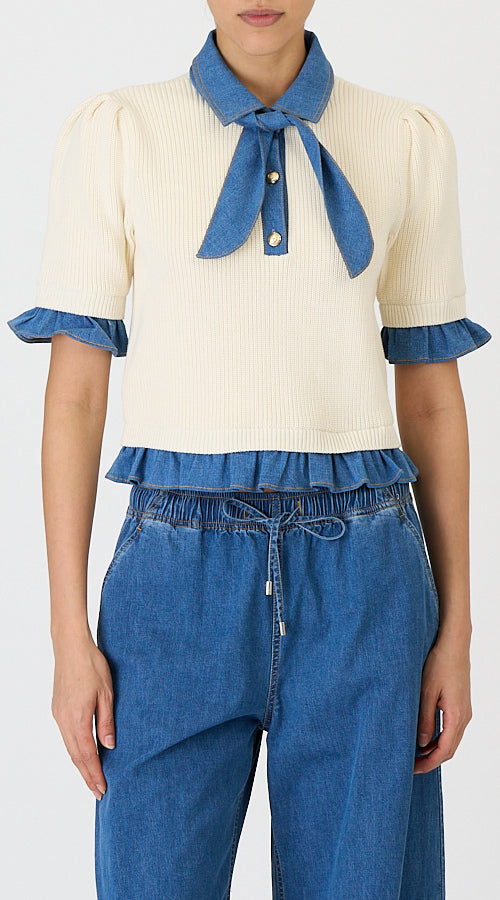 Shelly Pullover - Ivory Light Wash