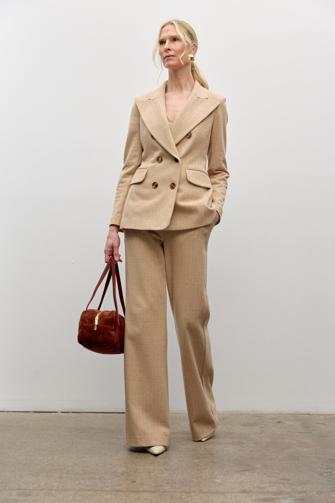 Chevron Knit Pull on Pant - Beige