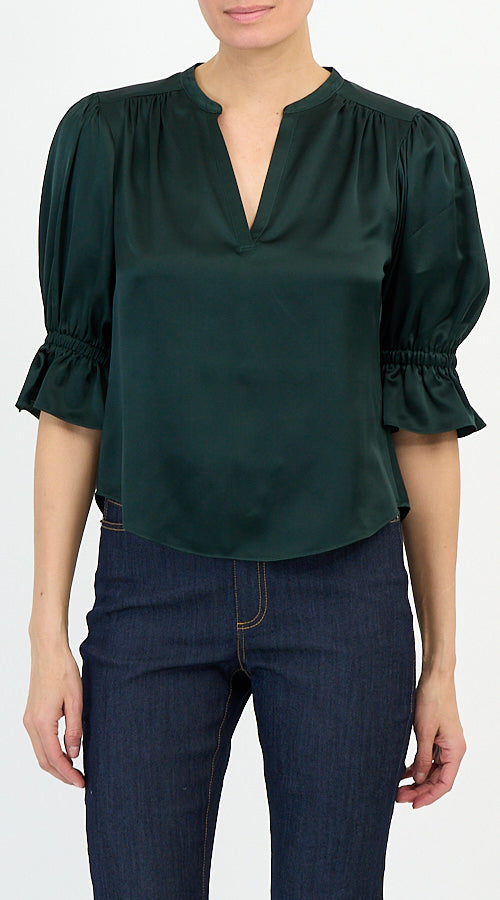 Split Neck Fiona Top - Deep Malachite