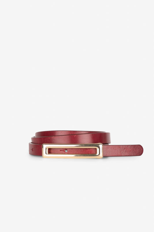 Skinny Genuine Leather Belt - Wine