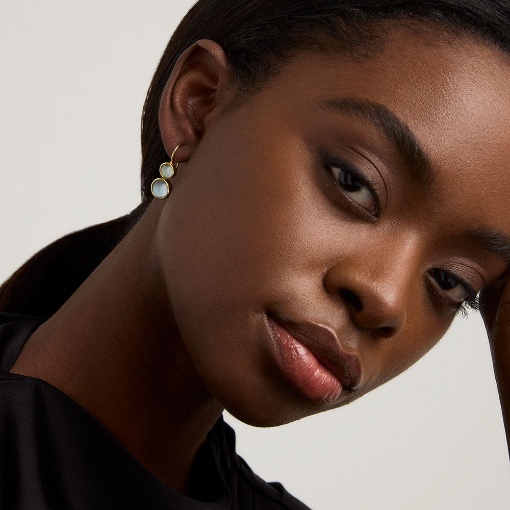 Tulum Double Droplet Earrings - Iridescent Sky Blue/Gold