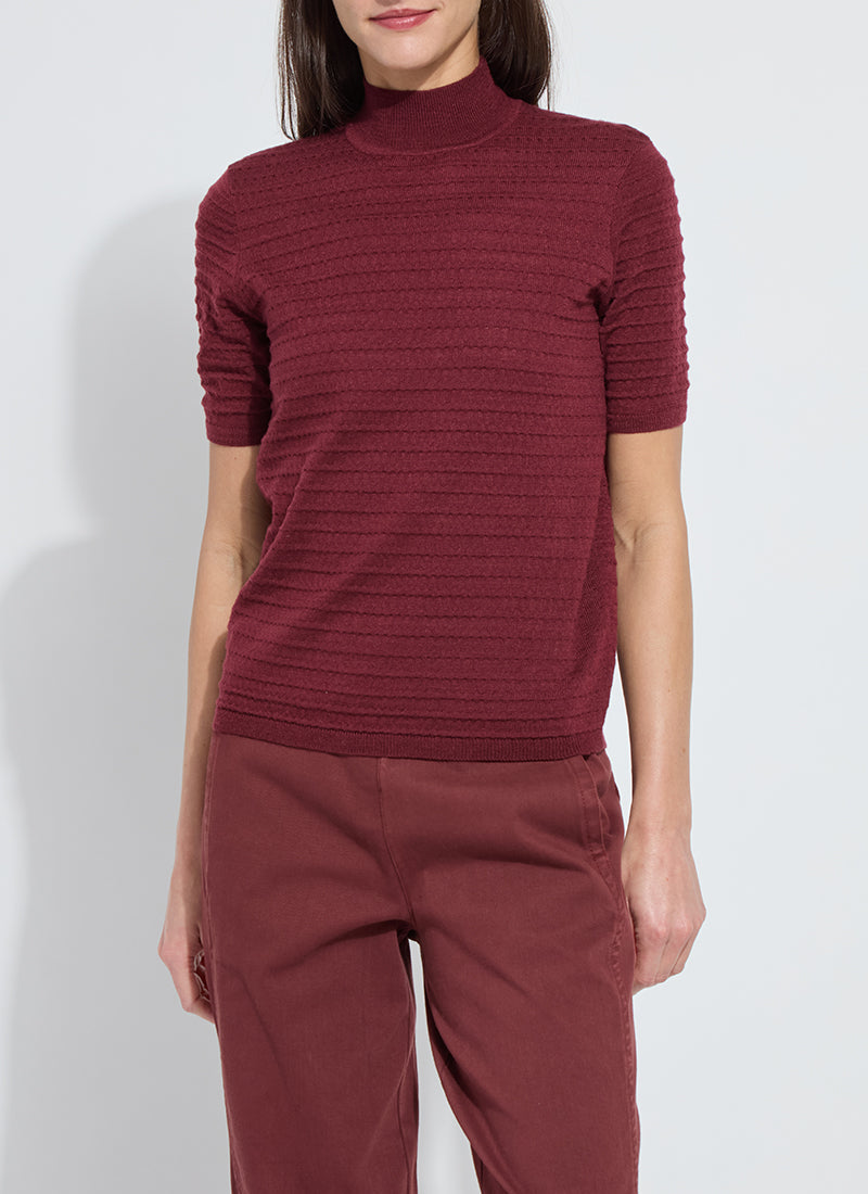 Lottie Smocked Mock Sweater - Burnt Mahogany