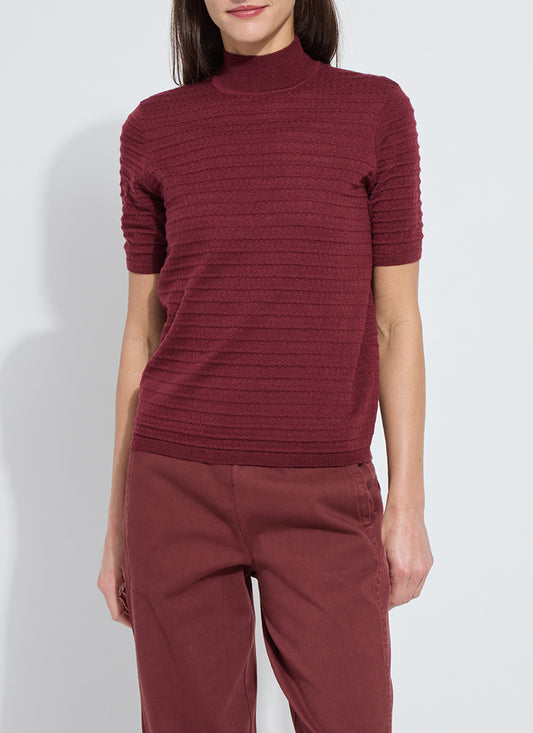 Lottie Smocked Mock Sweater - Burnt Mahogany
