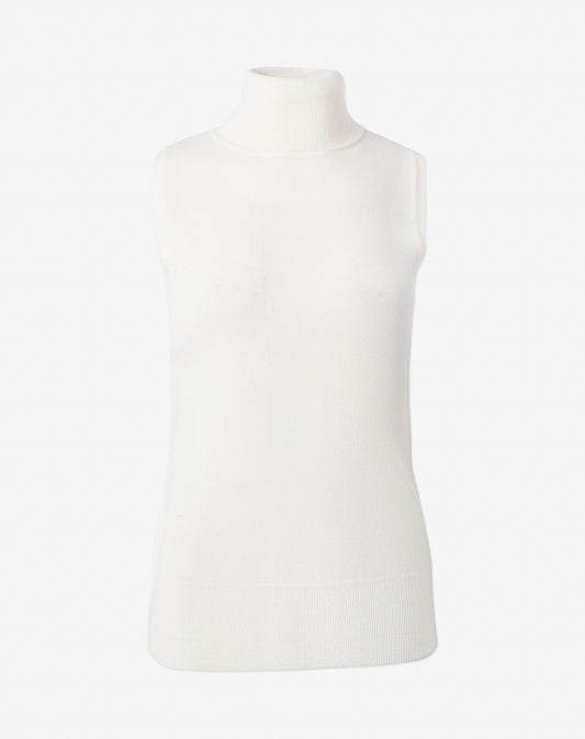 Merino Blend Sleeveless Turtleneck - Ivory