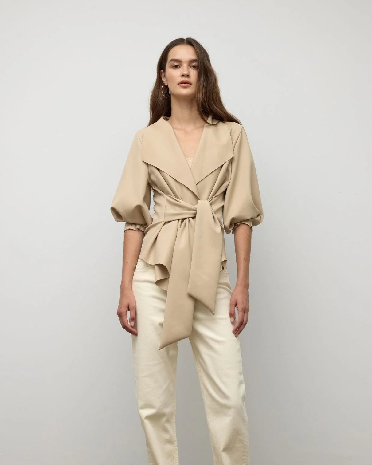 Raw Edge Belted Jacket - Sky Blue