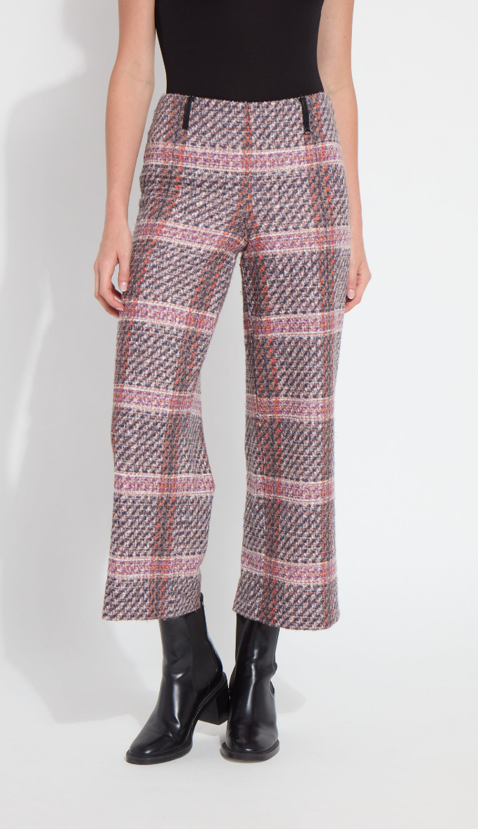 Romina Wide Leg Tweed Pant - Rouge Plaid