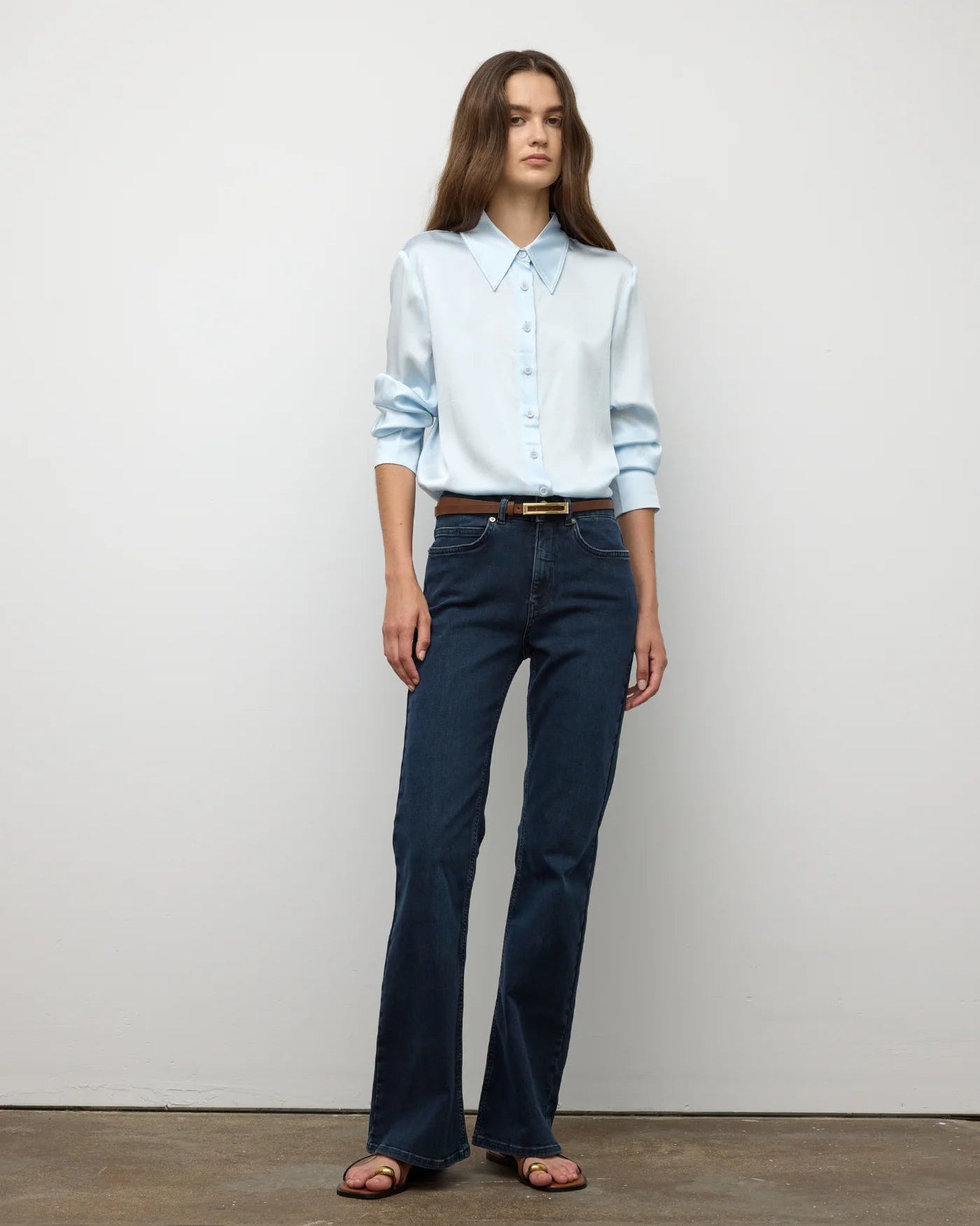 Button Down Classic Stretch Silk Blouse - Midnight Blue