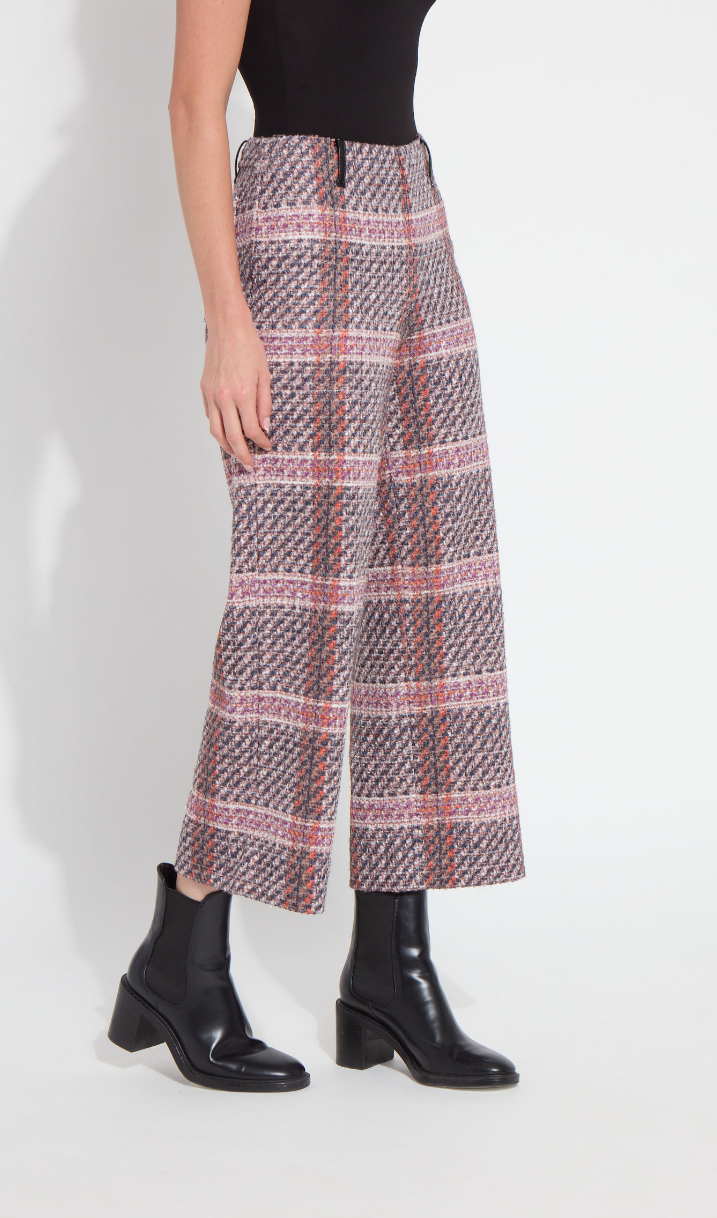 Romina Wide Leg Tweed Pant - Rouge Plaid
