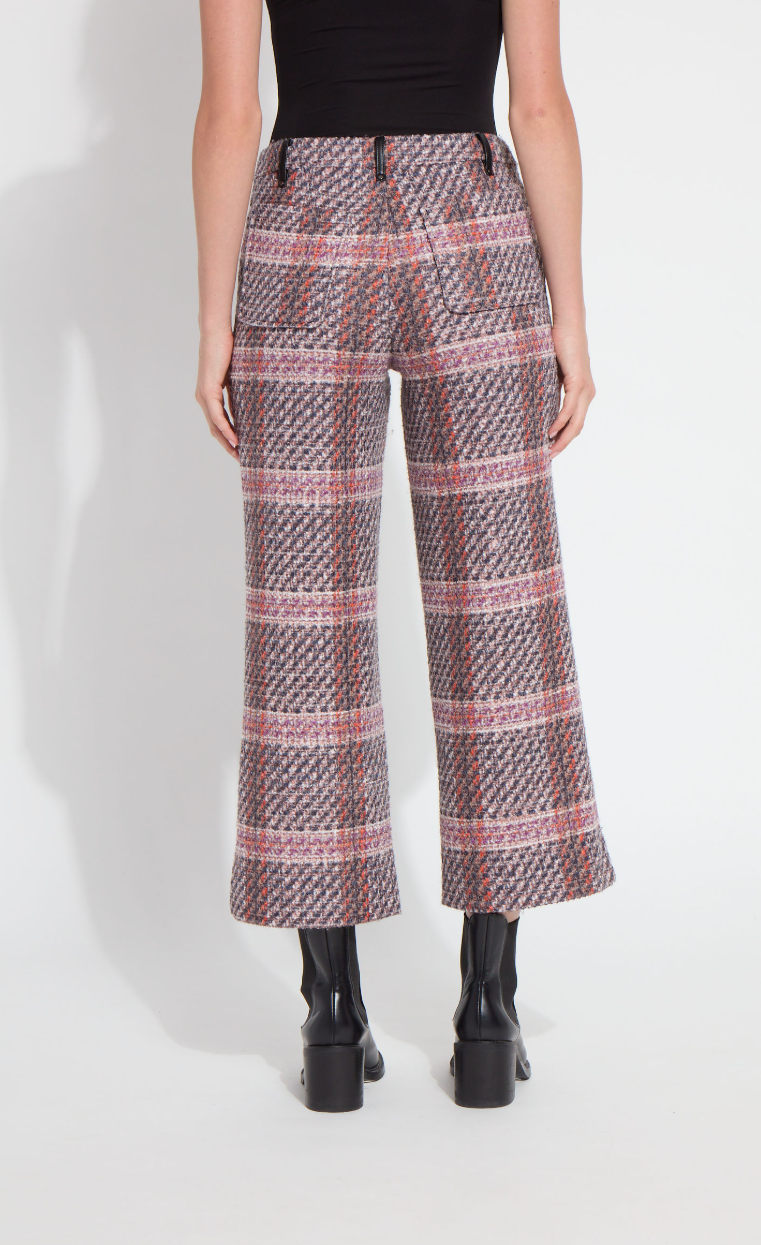 Romina Wide Leg Tweed Pant - Rouge Plaid