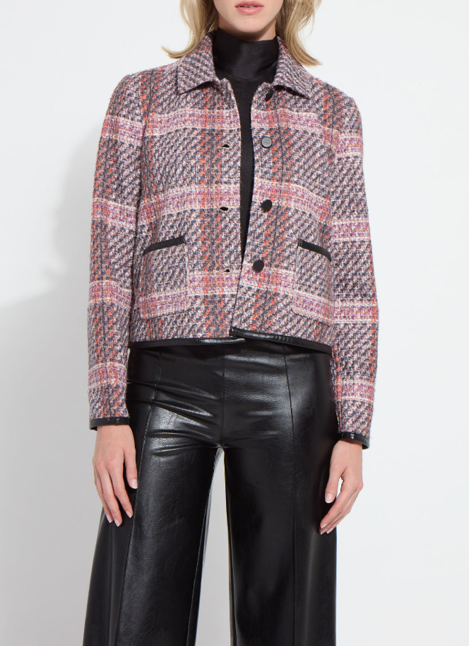 Romina Cropped Tweed Jacket - Rouge Plaid