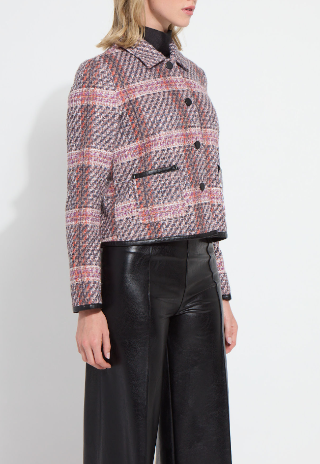 Romina Cropped Tweed Jacket - Rouge Plaid