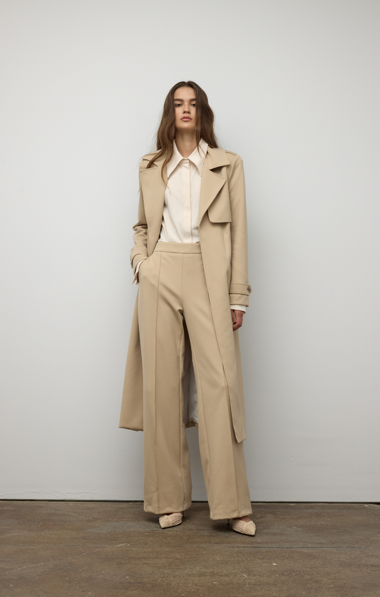 Wide Leg Pintuck Pant - Taupe
