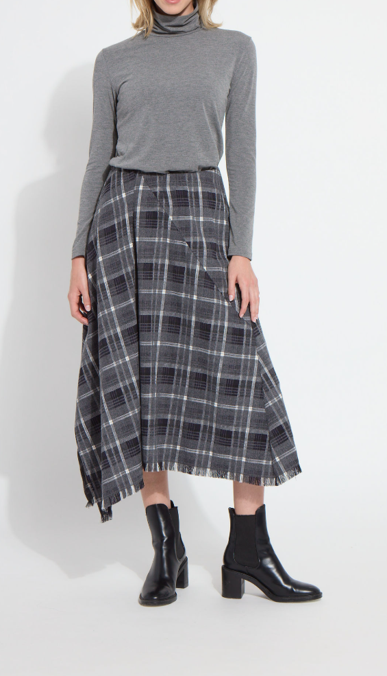 Anniston Asymmetric Fringe Skirt - Winter Brushed Plaid
