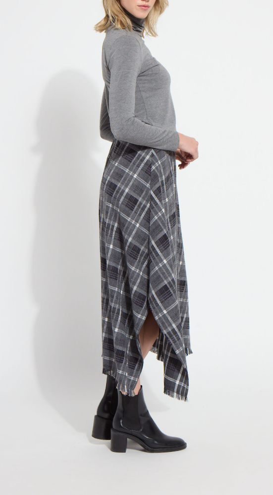 Anniston Asymmetric Fringe Skirt - Winter Brushed Plaid