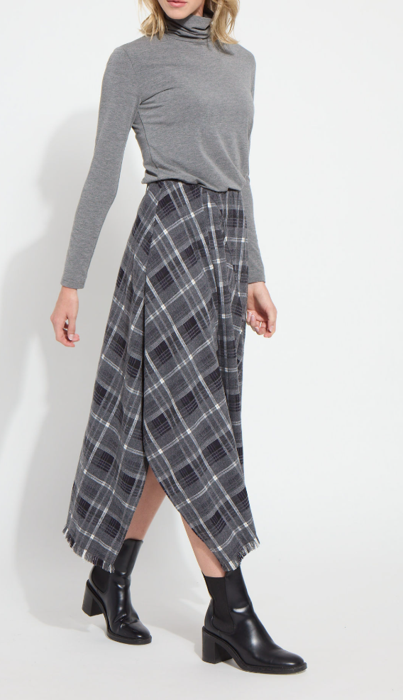 Anniston Asymmetric Fringe Skirt - Winter Brushed Plaid