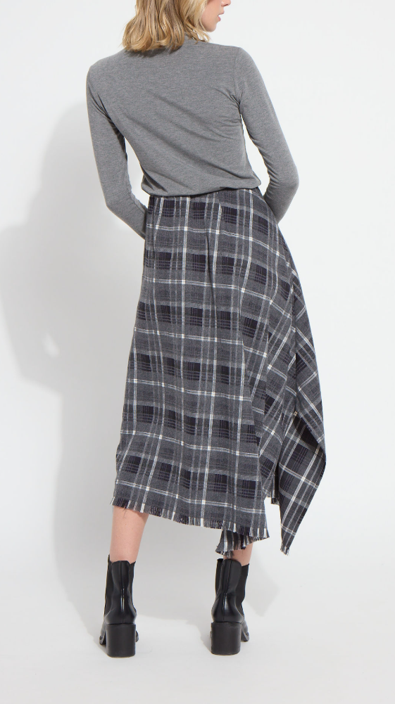 Anniston Asymmetric Fringe Skirt - Winter Brushed Plaid
