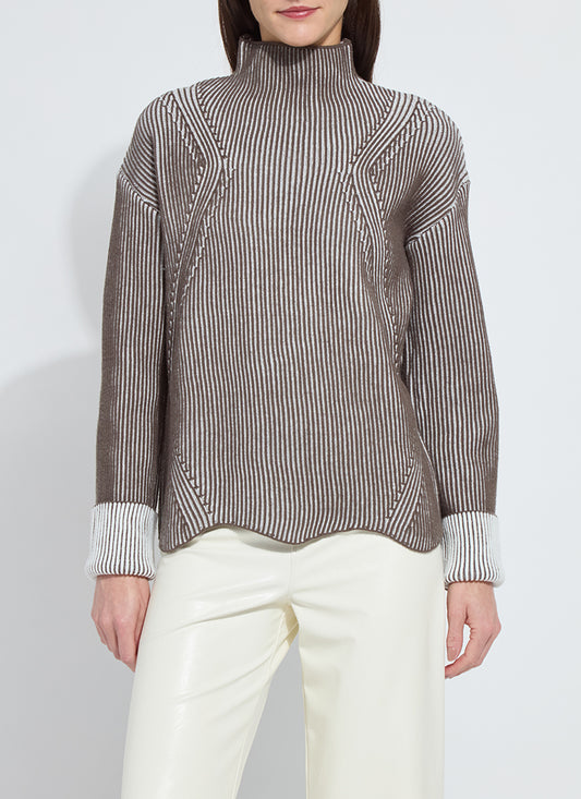 Hyacinth Rib Scallop Edge Pullover - Americano/Snow White