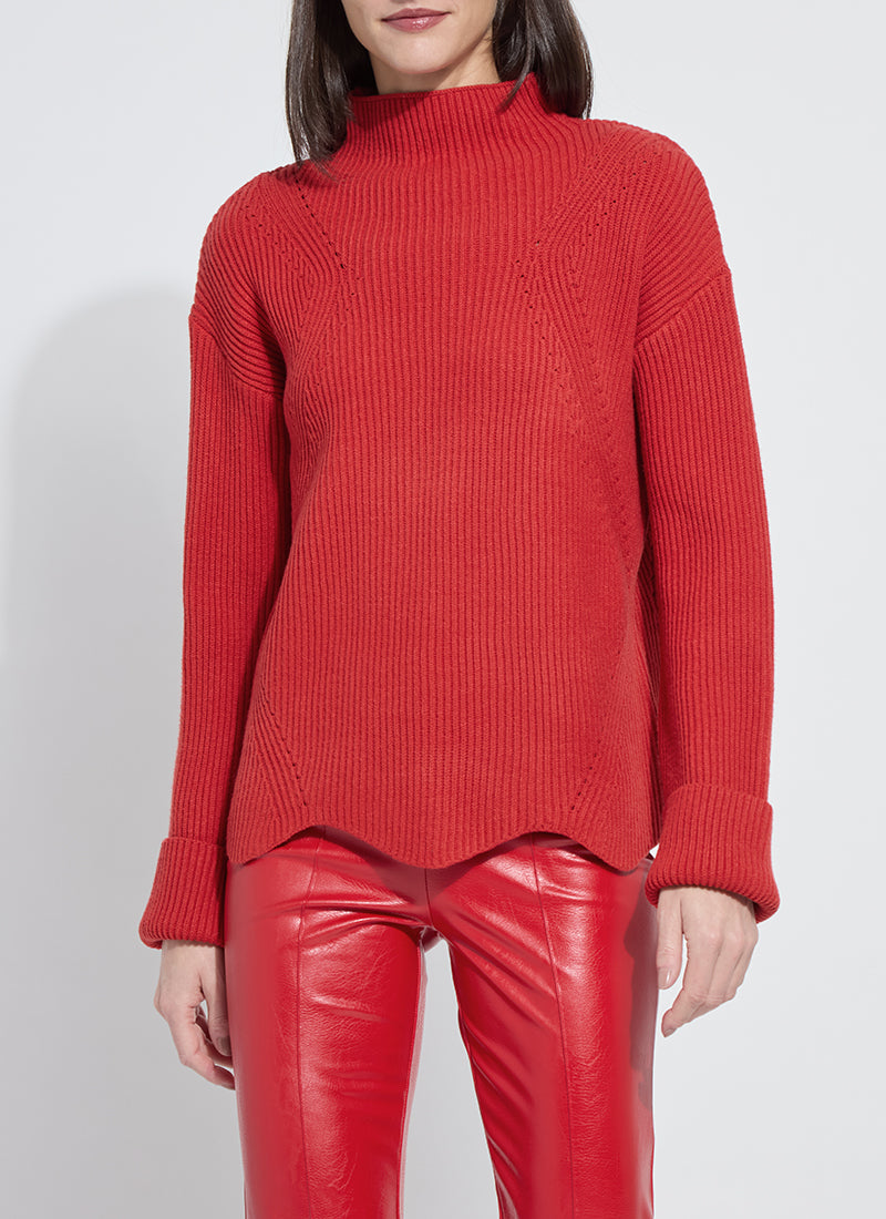 Hyacinth Rib Scallop Edge Pullover - Red