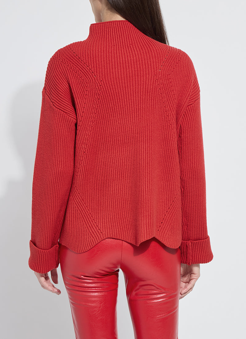 Hyacinth Rib Scallop Edge Pullover - Red