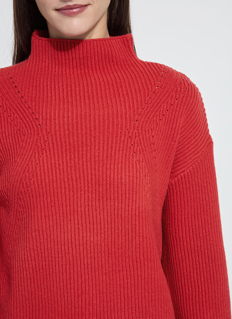 Hyacinth Rib Scallop Edge Pullover - Red