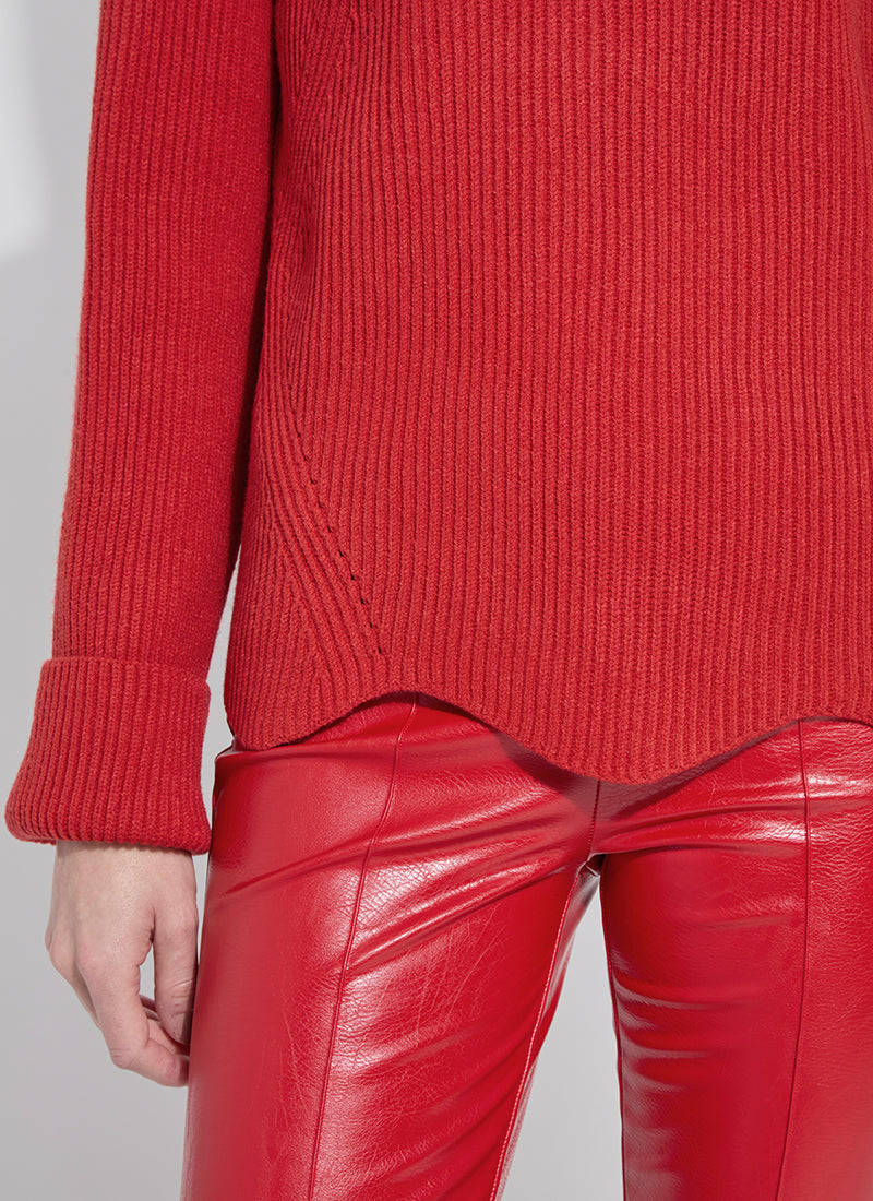 Hyacinth Rib Scallop Edge Pullover - Red
