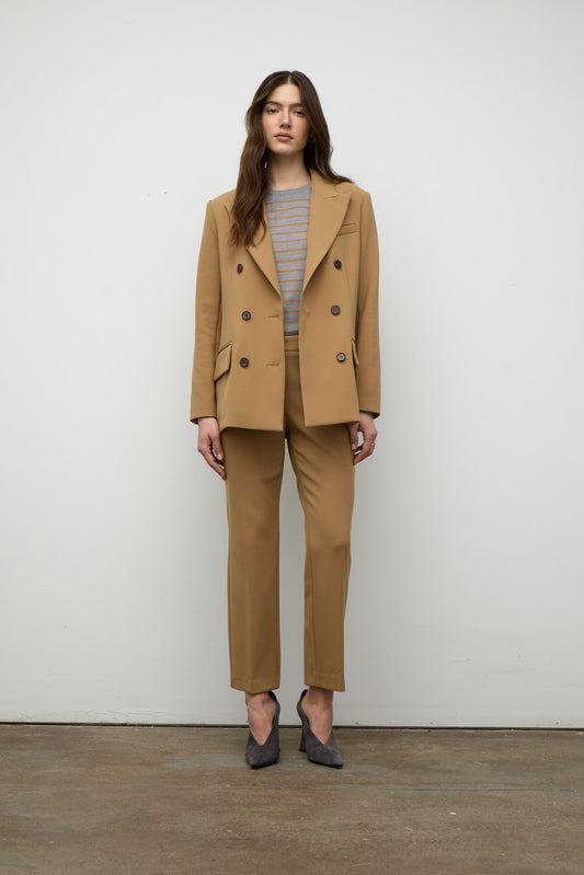 Fine Merino Blend Striped T-Shirt - Mid Grey/Camel