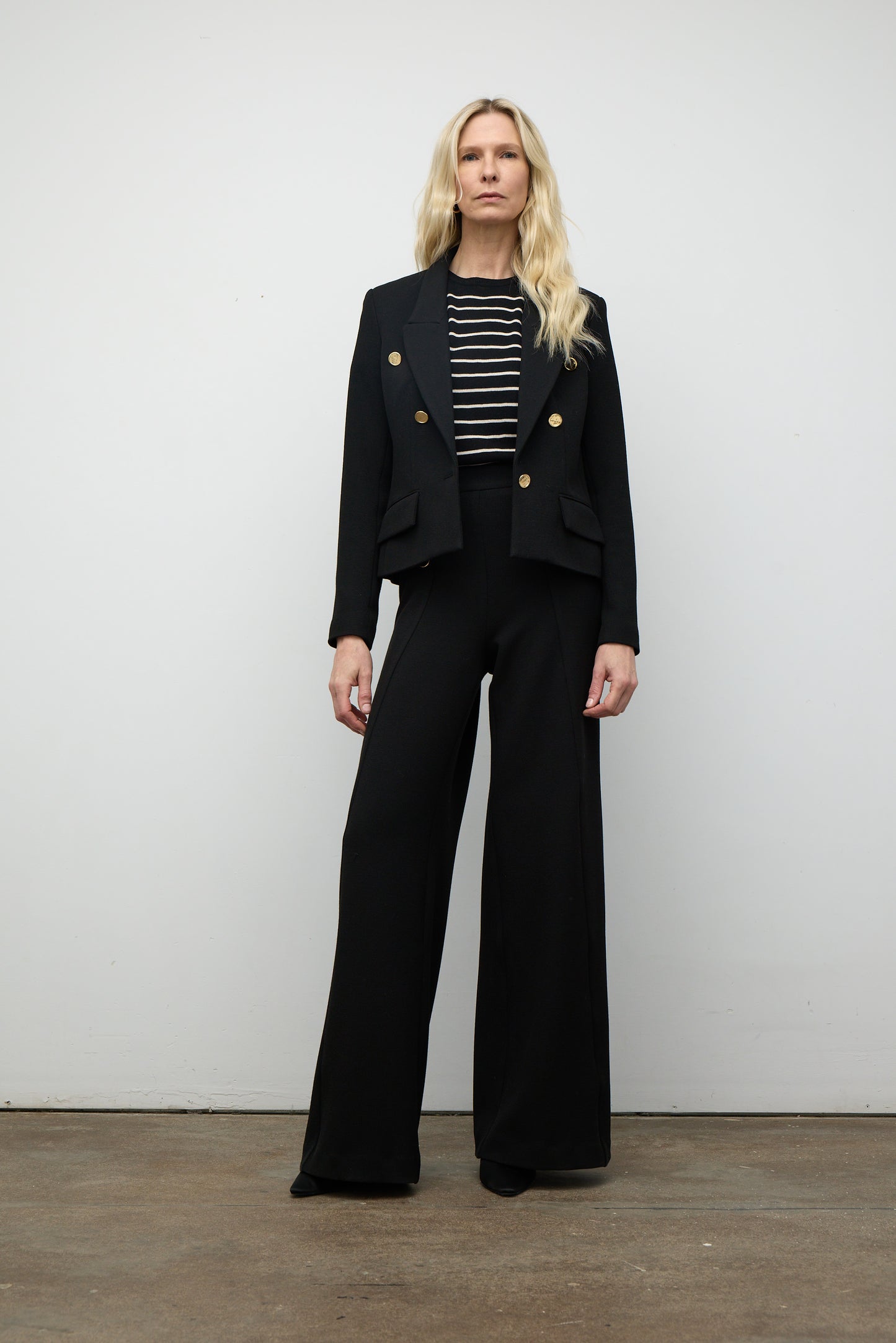 Fine Merino Blend Striped T-Shirt - Black/Bone