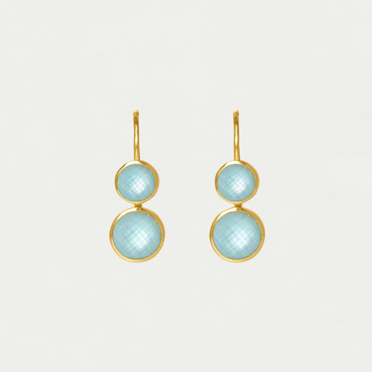 Tulum Double Droplet Earrings - Iridescent Sky Blue/Gold