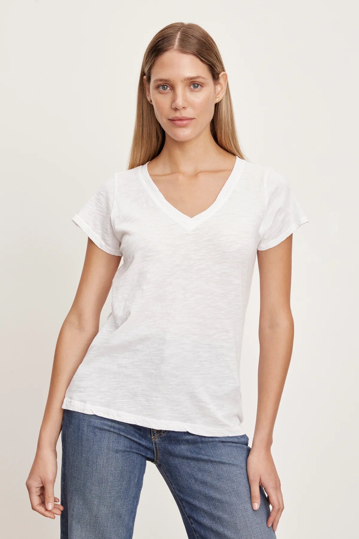 Jilian Original Slub V-Neck Tee - White